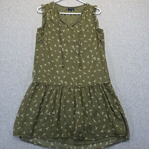 Kaari Blue Olive Green Dress with Bird Print